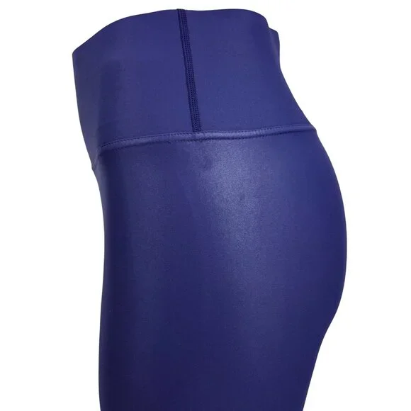 Carbon38 High Rise Full-Length Shine Glossy Blue High-Waist Activewear Leggings - Picture 15 of 16